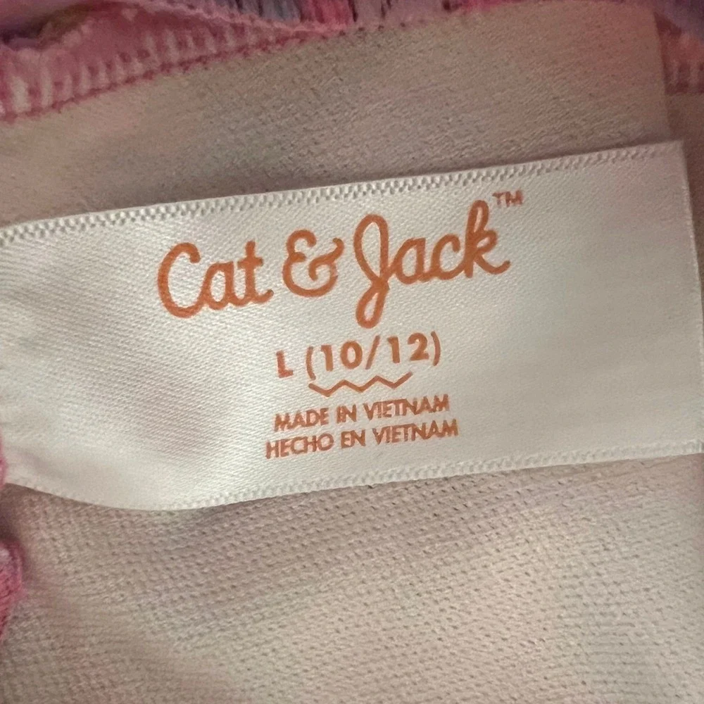 Cat & Jack Swimsuit Girls L 10/12 Pink Orange Floral Long Sleeve One Piece 1630